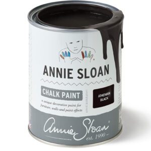 Can of Annie Sloan Chalk Paint in Graphite color with paint dripping down.