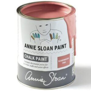 A can of Annie Sloan Chalk Paint in a muted pink shade.